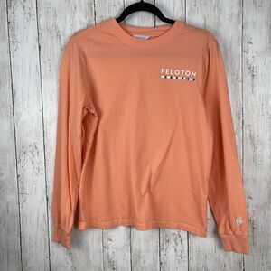 PELOTON Shirt Size Small Orange Pink Washed‎ Classic T-Shirt Long Sleeve Active